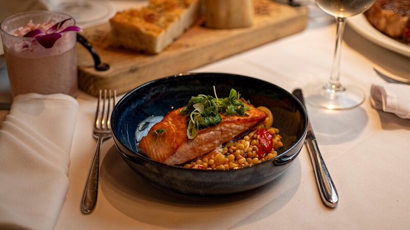 Salmon served with chickpeas