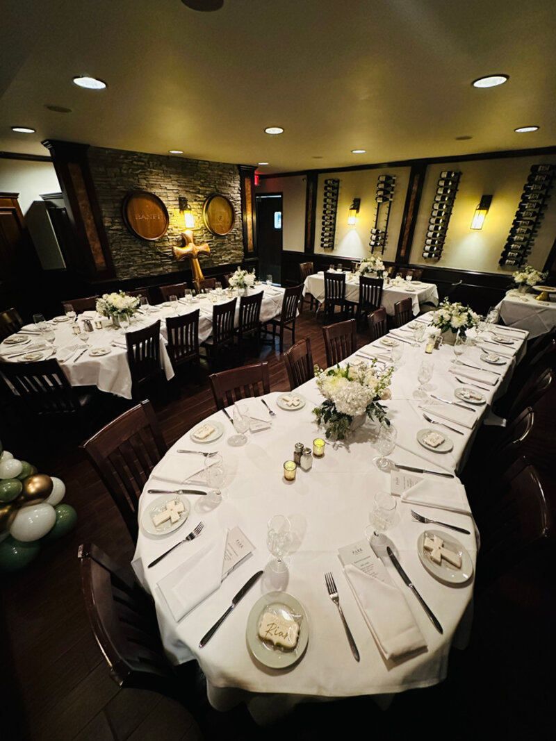 Party Room with long tables and round tables