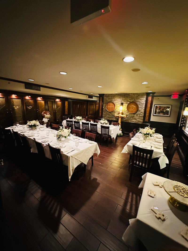 Catering room with many set square tables