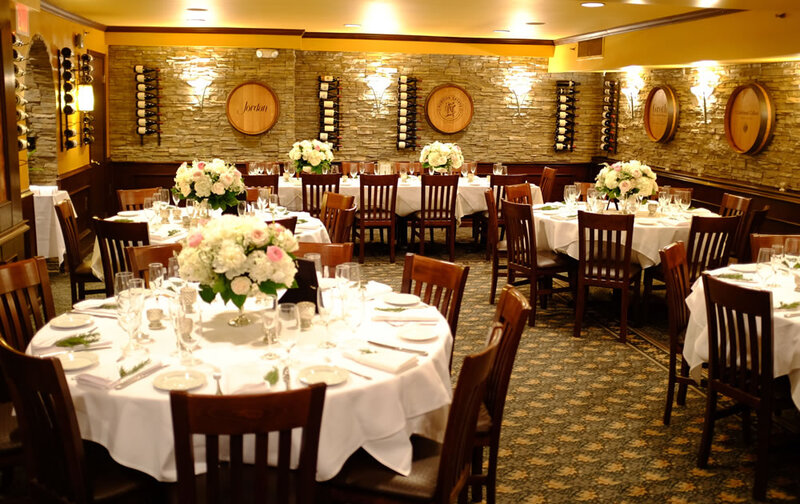 Party room with many set tables